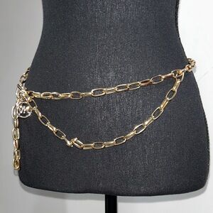 Michael Kors Gold Link Chain Belt with Logo Charm